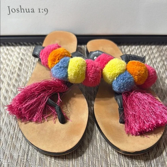 Colorful Pom Pom Sandals Rebecca Minkoff Women’s SZ 6.5 Box1 - Picture 1 of 6